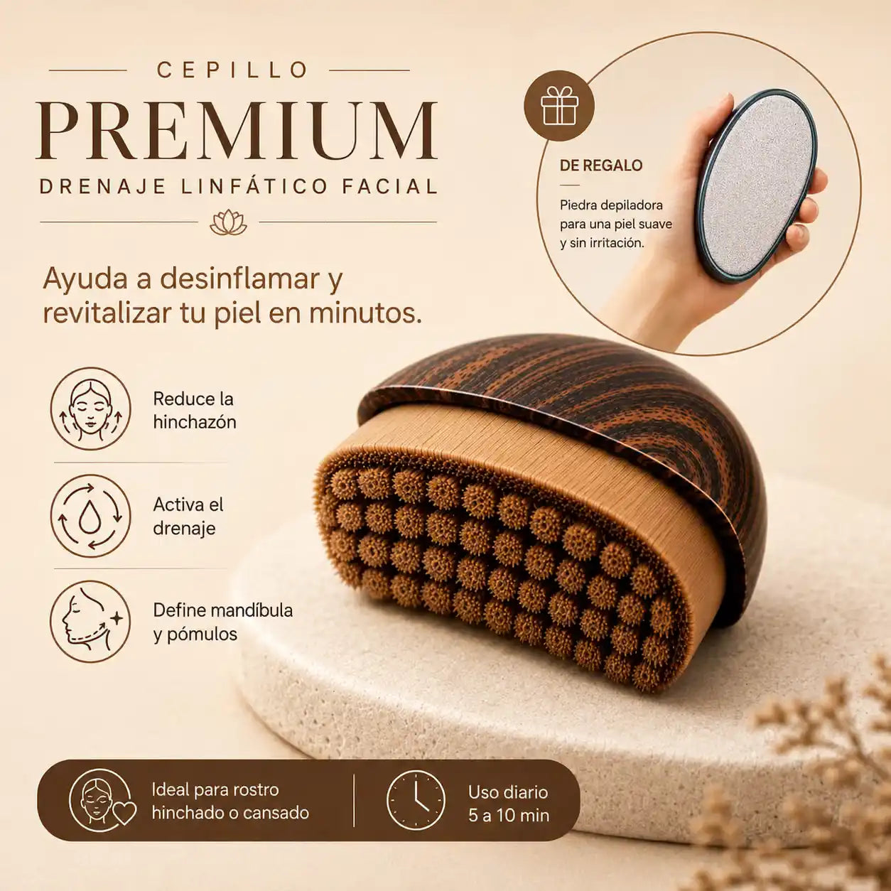 Cepillo de Drenaje Linfático Premium + Regalo Piedra Depiladora